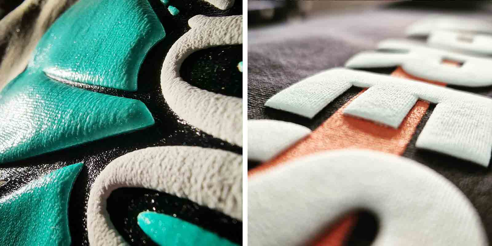 puff inkt zeefdruk detail