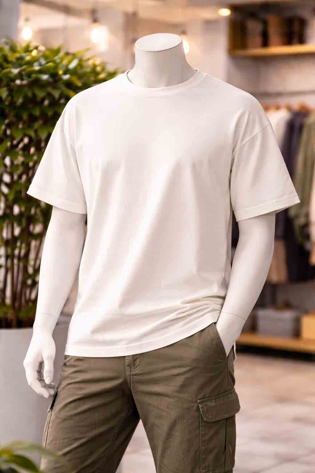 Close-up van regular fit T-shirt met klassieke pasvorm en natuurlijke schouderlijn