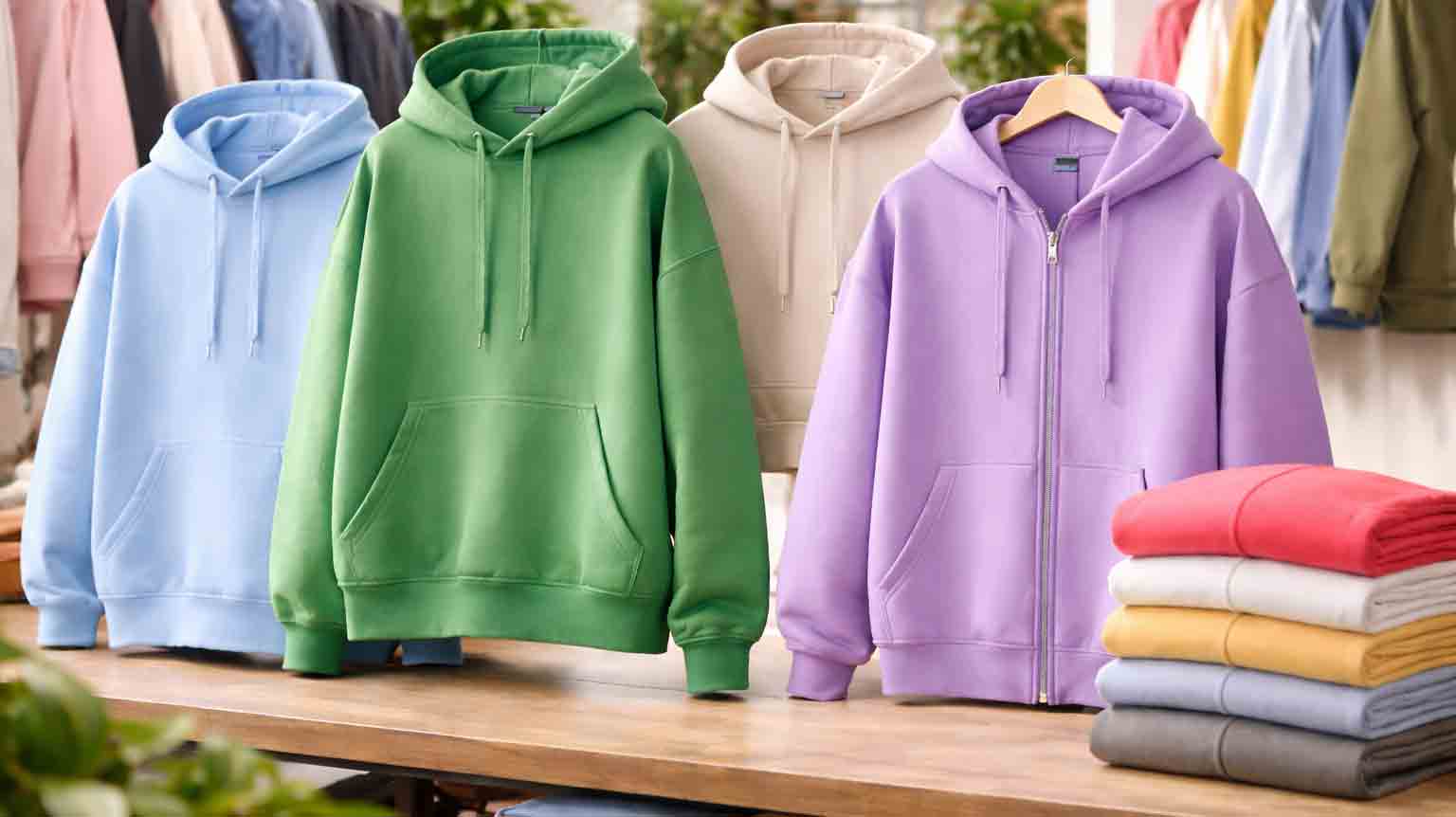 verschillende soorten hoodies uitgelegd